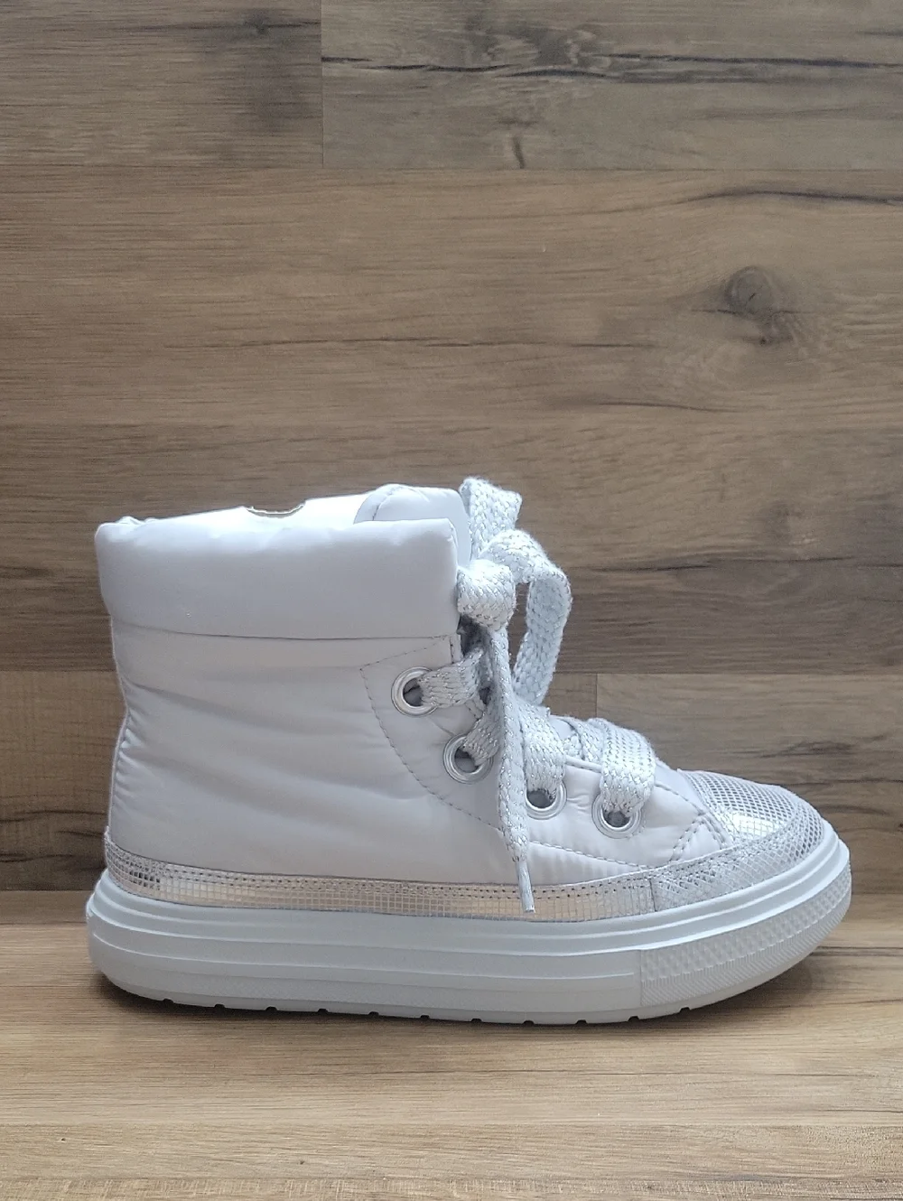 Converse White High-Top Kids Sneakers with Silver Accents